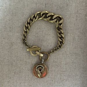 Stella & Dot Heritage Coin Bracelet Gold with Snake Motif Charm Toggle Close S&D